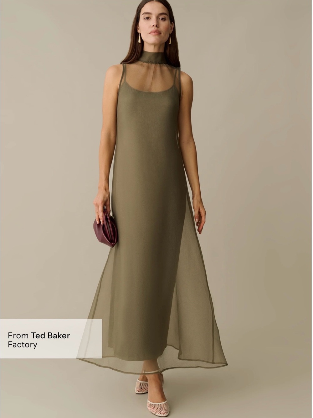 Few Moda Olive Sheer-Neck Sleeveless Maxi Dress Alette NWT